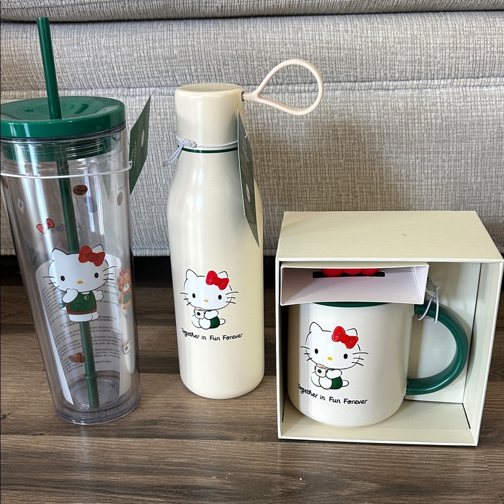 Starbucks Hello Kitty Tumbler, Bottle, and Mug Set - Green and Cream